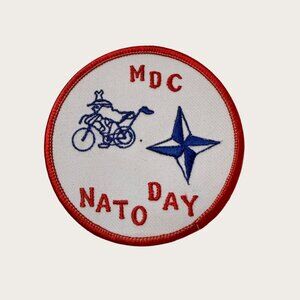 Vintage MDC Nato Day Embroidered Round Patch Red Blue Design Collectible